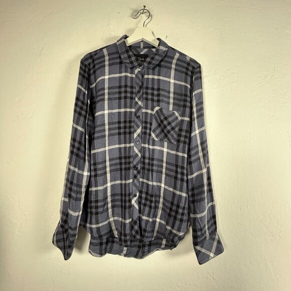 Rails Hunter Womens Plaid Long Sleeve Shirt Hunter Twilight Ebony White Medium - Picture 1 of 8